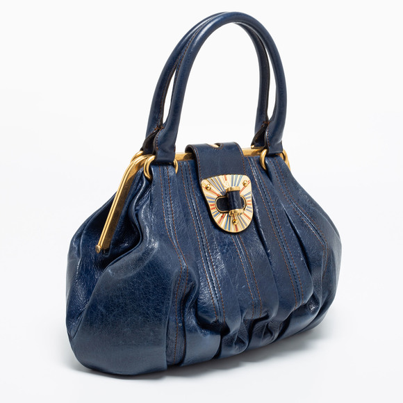 ALEXANDER MCQUEEN Blue Leather Elvie Satchel - Picture 3 of 8